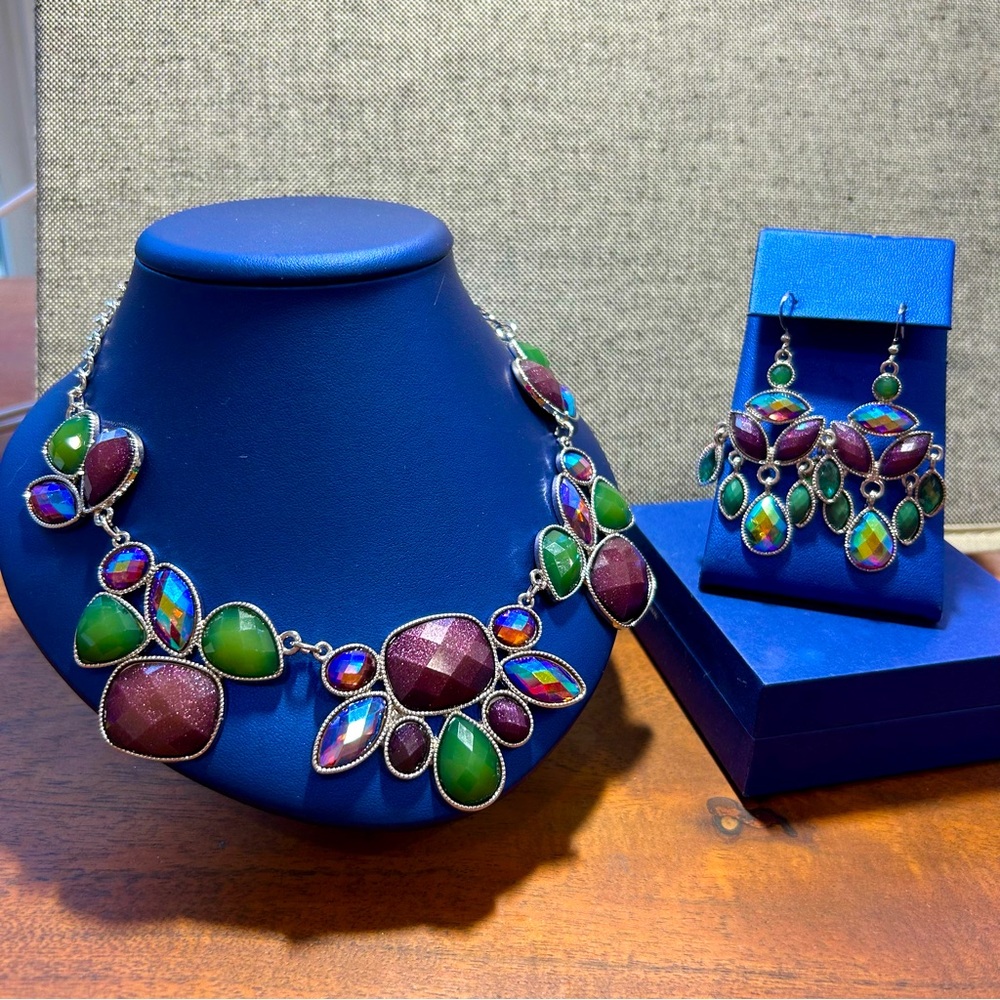 Jewel Toned Necklace and Earring Set